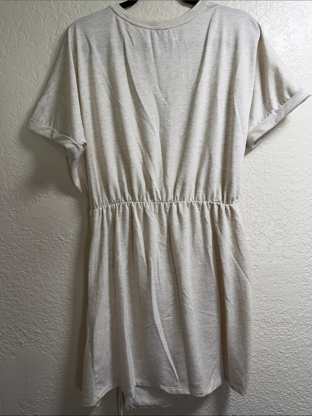 Express Neutral Cream Tee-Style Ruched Mini Dress - Picture 6 of 6